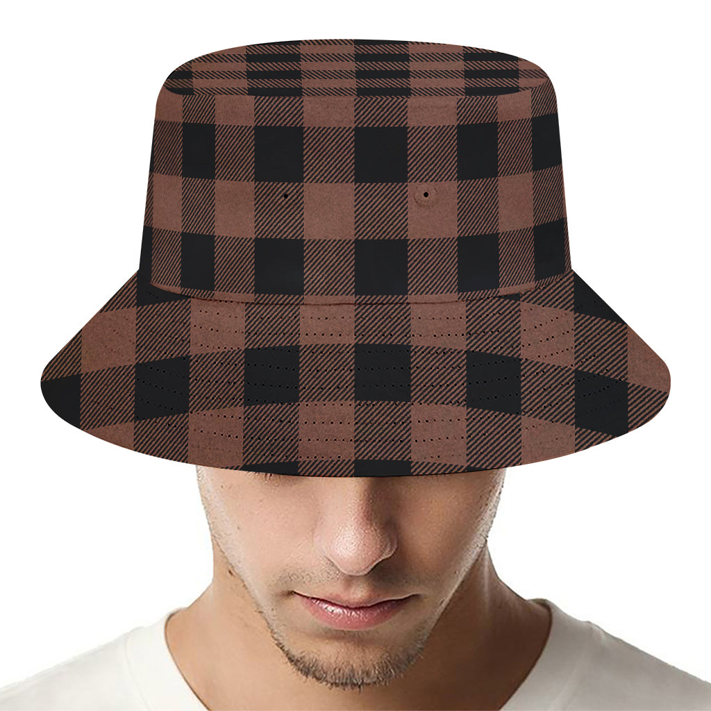 Brown And Black Buffalo Check Print Bucket Hat