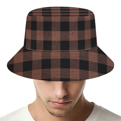 Brown And Black Buffalo Check Print Bucket Hat