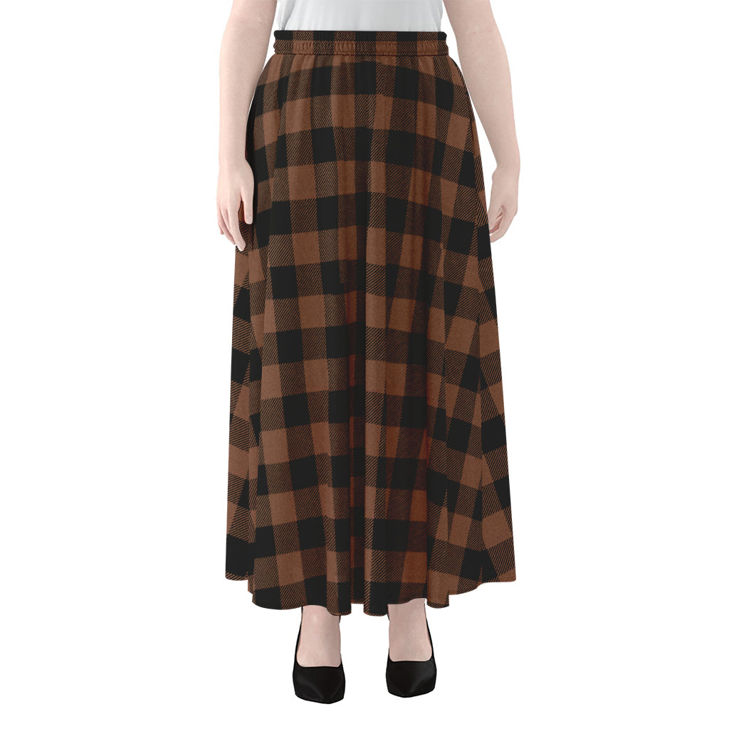 Brown And Black Buffalo Check Print Chiffon Maxi Skirt