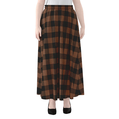 Brown And Black Buffalo Check Print Chiffon Maxi Skirt