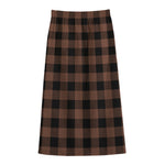 Brown And Black Buffalo Check Print Cotton Front Slit Maxi Skirt