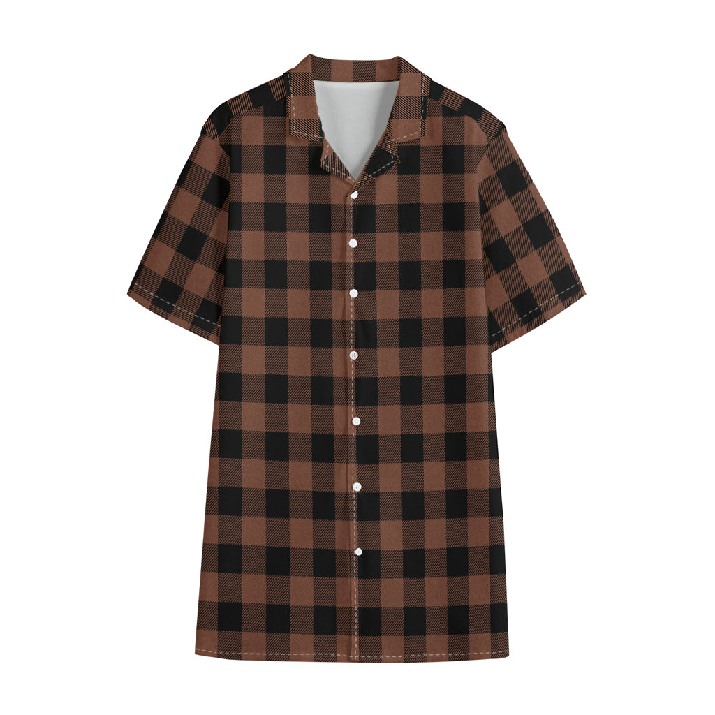 Brown And Black Buffalo Check Print Cotton Hawaiian Shirt