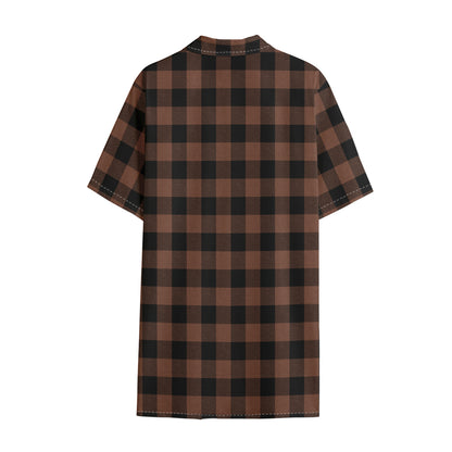 Brown And Black Buffalo Check Print Cotton Hawaiian Shirt