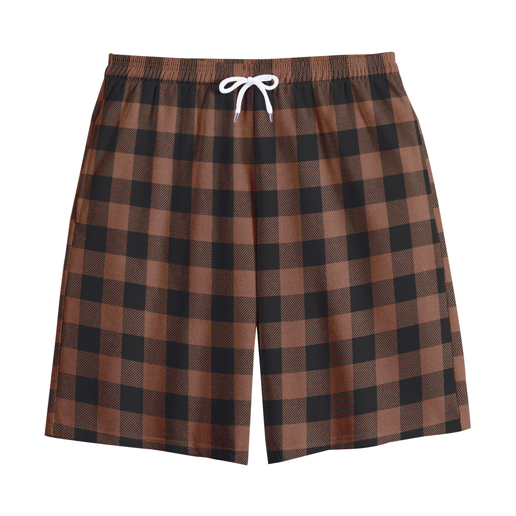 Brown And Black Buffalo Check Print Cotton Shorts