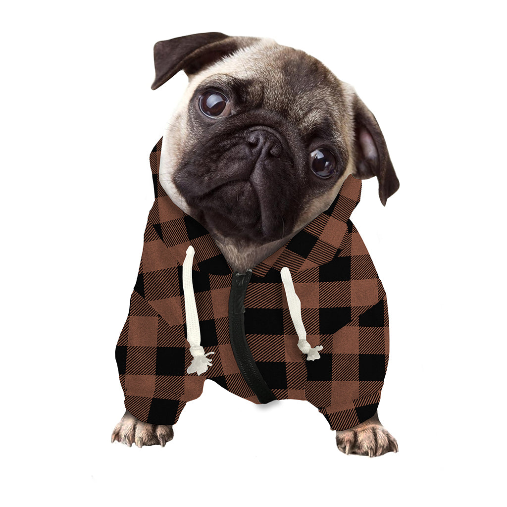 Brown And Black Buffalo Check Print Dog Zip Up Hoodie
