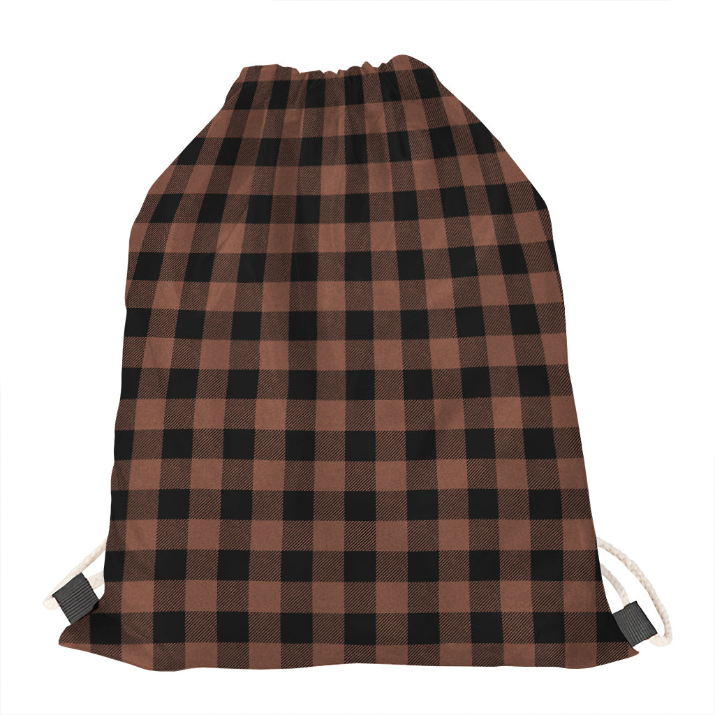 Brown And Black Buffalo Check Print Drawstring Bag