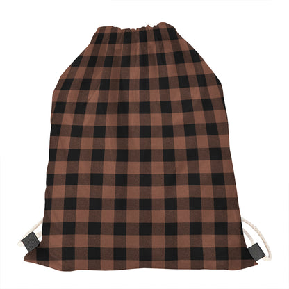 Brown And Black Buffalo Check Print Drawstring Bag