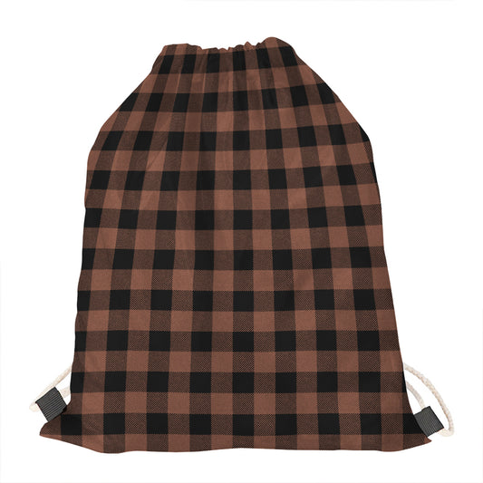 Brown And Black Buffalo Check Print Drawstring Bag