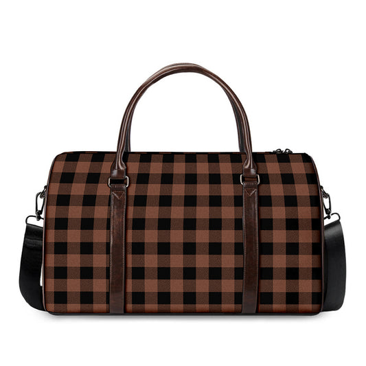 Brown And Black Buffalo Check Print Duffle Bag