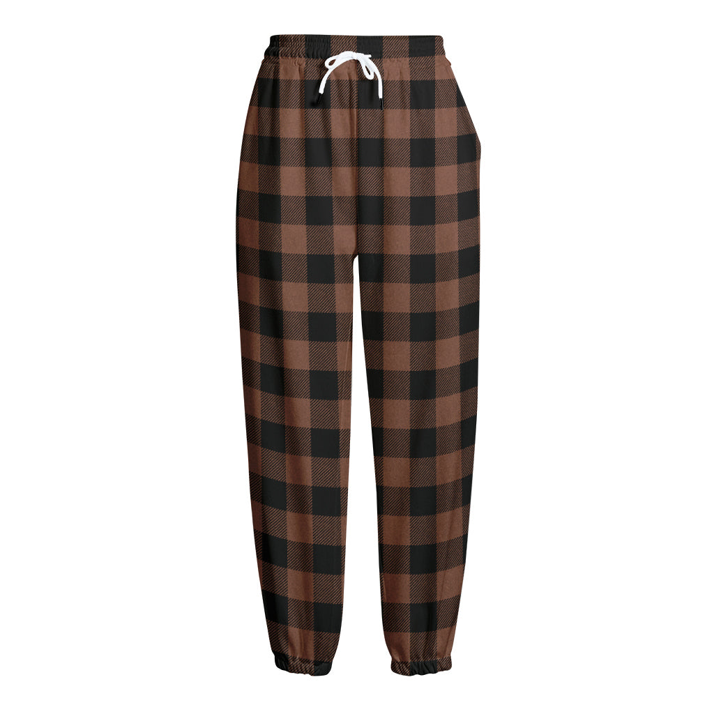 Brown And Black Buffalo Check Print Fleece Lined Knit Pants