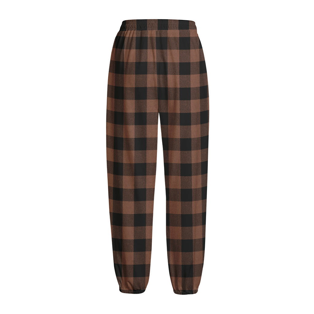 Brown And Black Buffalo Check Print Fleece Lined Knit Pants