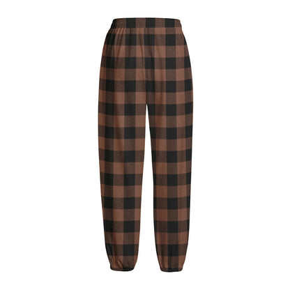 Brown And Black Buffalo Check Print Fleece Lined Knit Pants