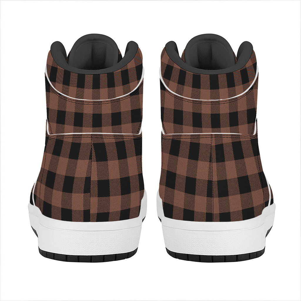 Brown And Black Buffalo Check Print High Top Leather Sneakers
