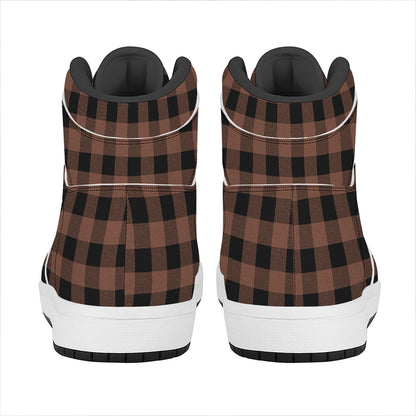 Brown And Black Buffalo Check Print High Top Leather Sneakers