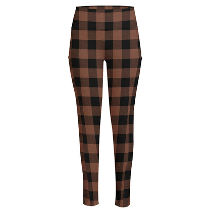 Brown And Black Buffalo Check Print High-Waisted Pocket Leggings