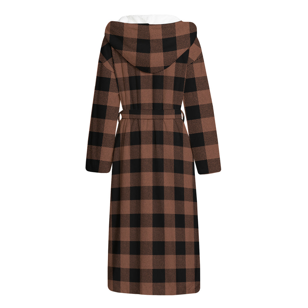 Brown And Black Buffalo Check Print Hooded Bathrobe