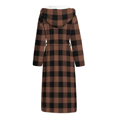Brown And Black Buffalo Check Print Hooded Bathrobe