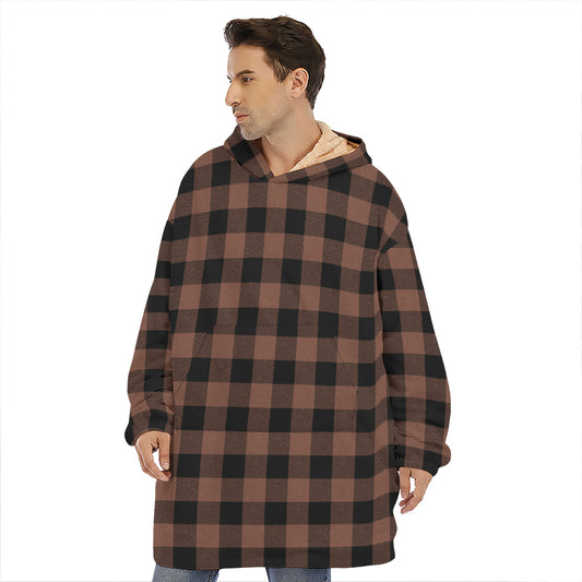 Brown And Black Buffalo Check Print Hoodie Blanket