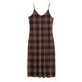 Brown And Black Buffalo Check Print Jersey Midi Cami Dress