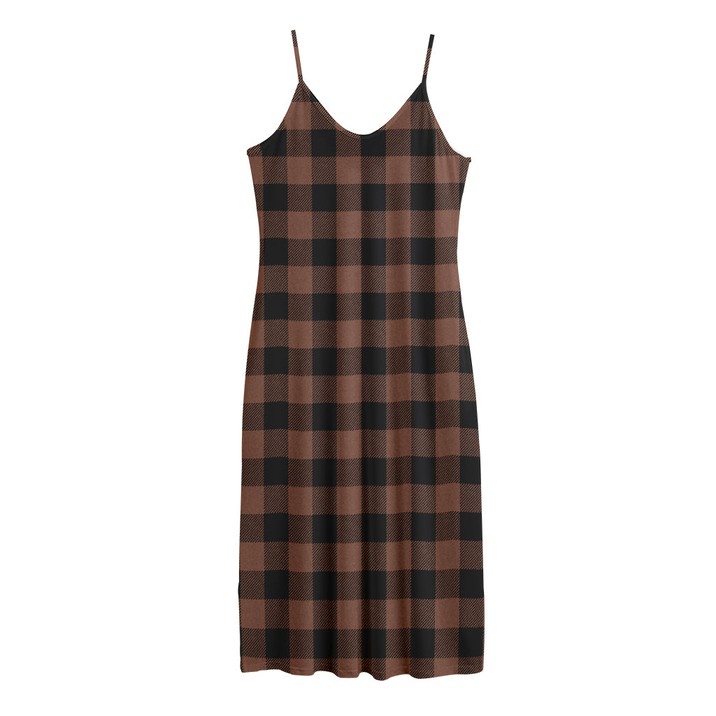 Brown And Black Buffalo Check Print Jersey Midi Cami Dress