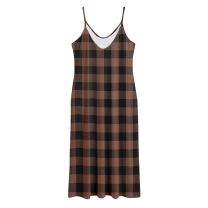 Brown And Black Buffalo Check Print Jersey Midi Cami Dress