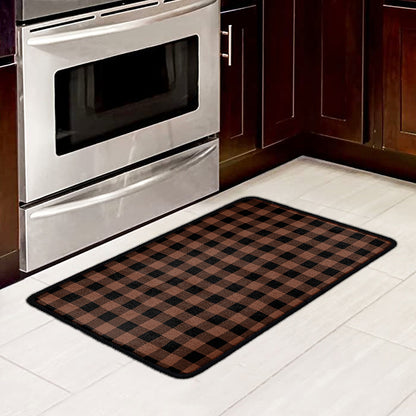 Brown And Black Buffalo Check Print Kitchen Mat