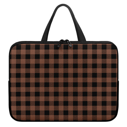 Brown And Black Buffalo Check Print Laptop Sleeve With Handle