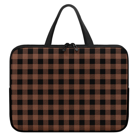 Brown And Black Buffalo Check Print Laptop Sleeve With Handle