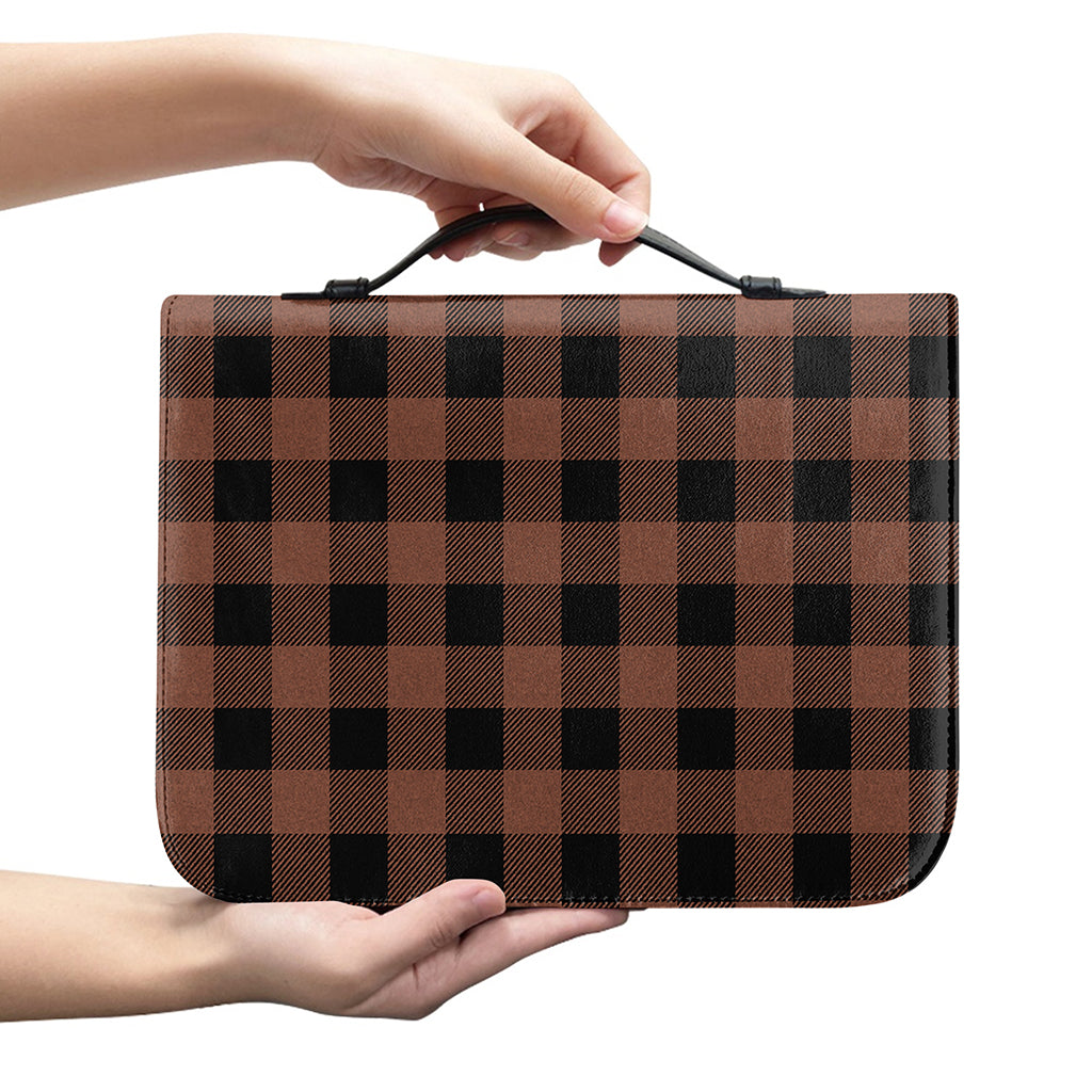 Brown And Black Buffalo Check Print Leather Bible Cover
