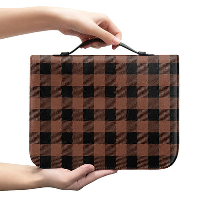Brown And Black Buffalo Check Print Leather Bible Cover