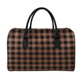 Brown And Black Buffalo Check Print Leather Duffel Bag