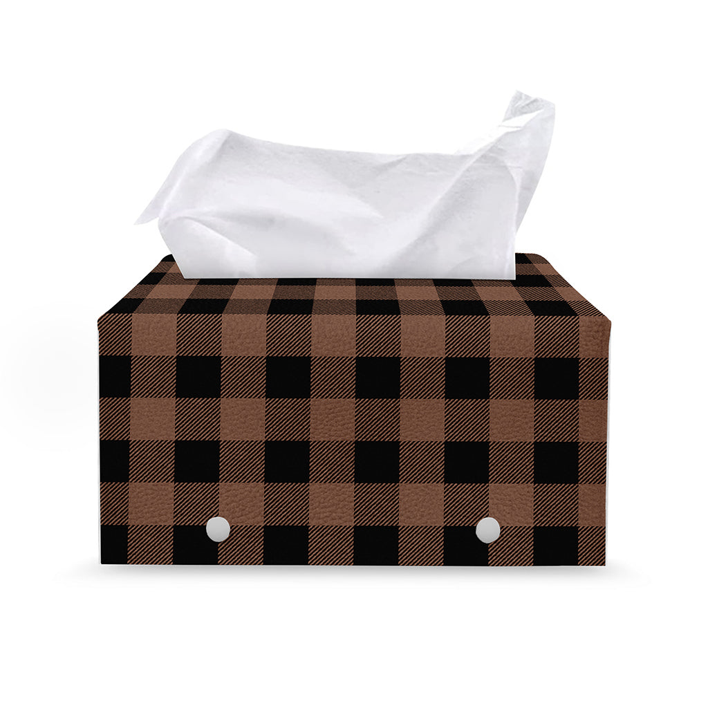 Brown And Black Buffalo Check Print Leather Tissue Box Cover