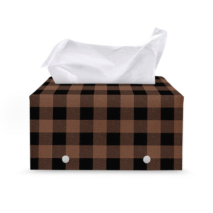 Brown And Black Buffalo Check Print Leather Tissue Box Cover
