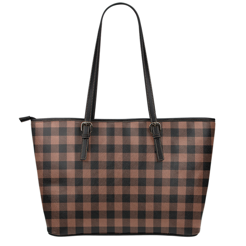 Brown And Black Buffalo Check Print Leather Tote Bag