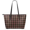 Brown And Black Buffalo Check Print Leather Tote Bag With Zipper