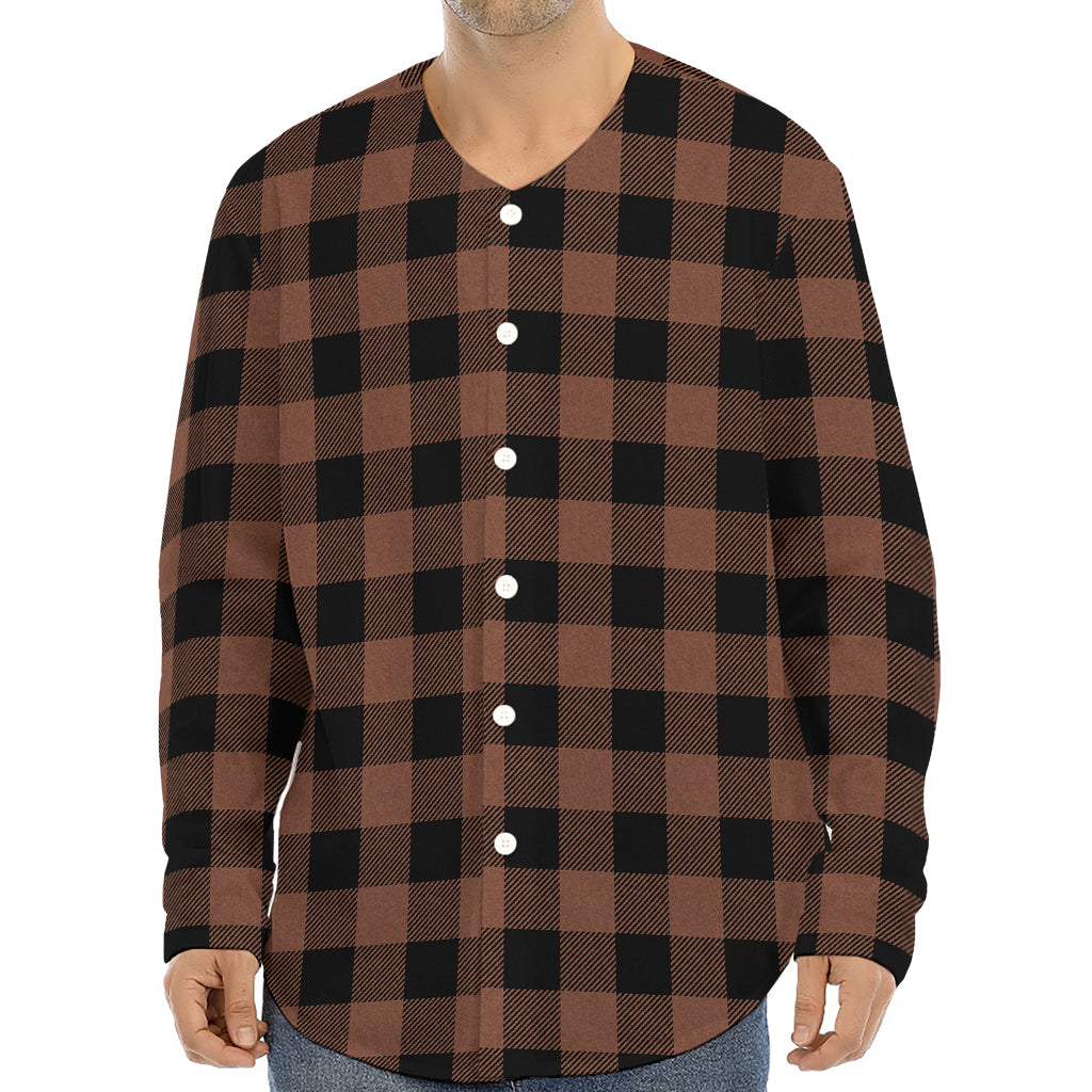 Brown And Black Buffalo Check Print Long Sleeve Baseball Jersey