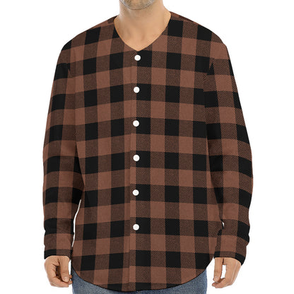 Brown And Black Buffalo Check Print Long Sleeve Baseball Jersey