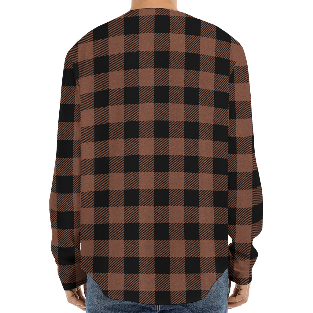 Brown And Black Buffalo Check Print Long Sleeve Baseball Jersey
