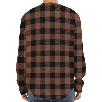 Brown And Black Buffalo Check Print Long Sleeve Baseball Jersey