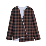 Brown And Black Buffalo Check Print Long Sleeve Short Coat