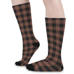 Brown And Black Buffalo Check Print Long Socks