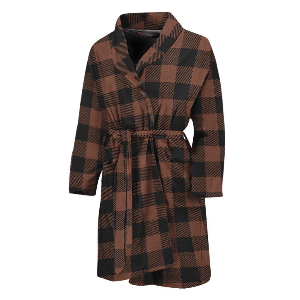 Brown And Black Buffalo Check Print Men's Bathrobe