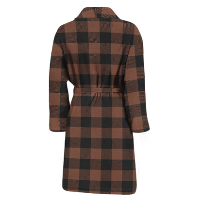 Brown And Black Buffalo Check Print Men's Bathrobe