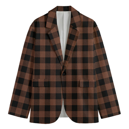 Brown And Black Buffalo Check Print Men's Blazer