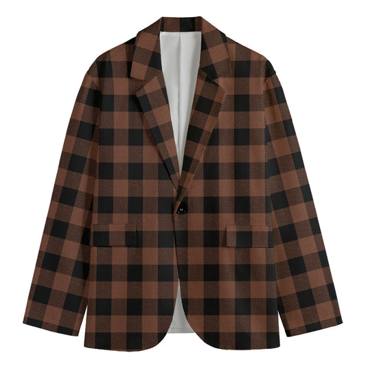 Brown And Black Buffalo Check Print Men's Blazer