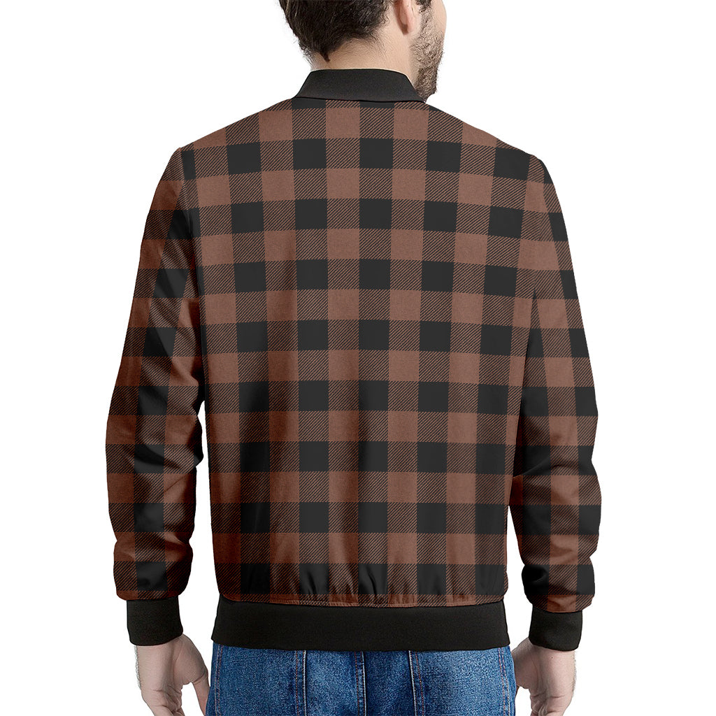 Brown And Black Buffalo Check Print Men's Bomber Jacket