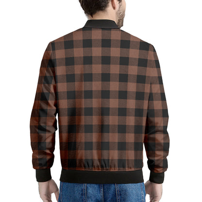 Brown And Black Buffalo Check Print Men's Bomber Jacket