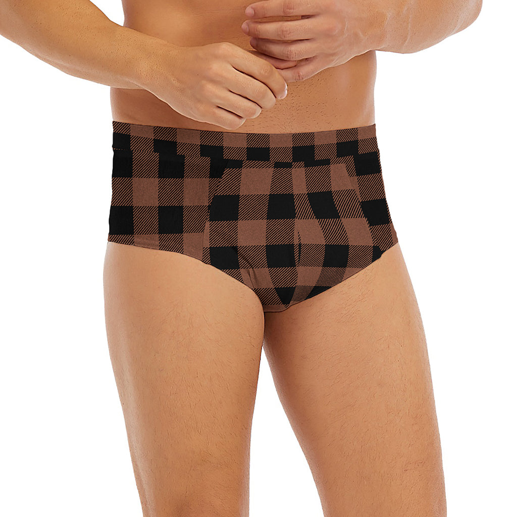 Brown And Black Buffalo Check Print Men's Briefs