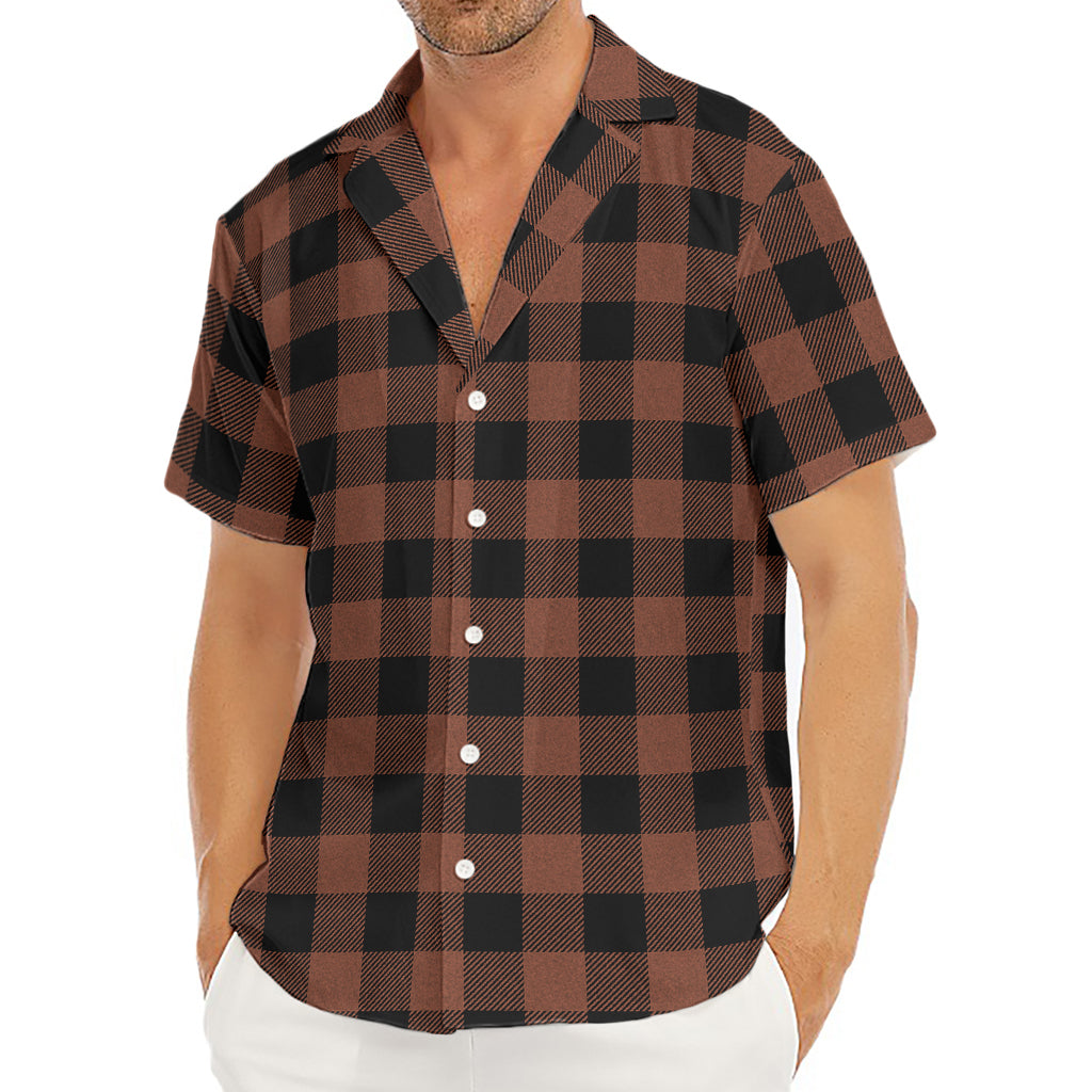 Brown And Black Buffalo Check Print Men's Deep V-Neck Shirt