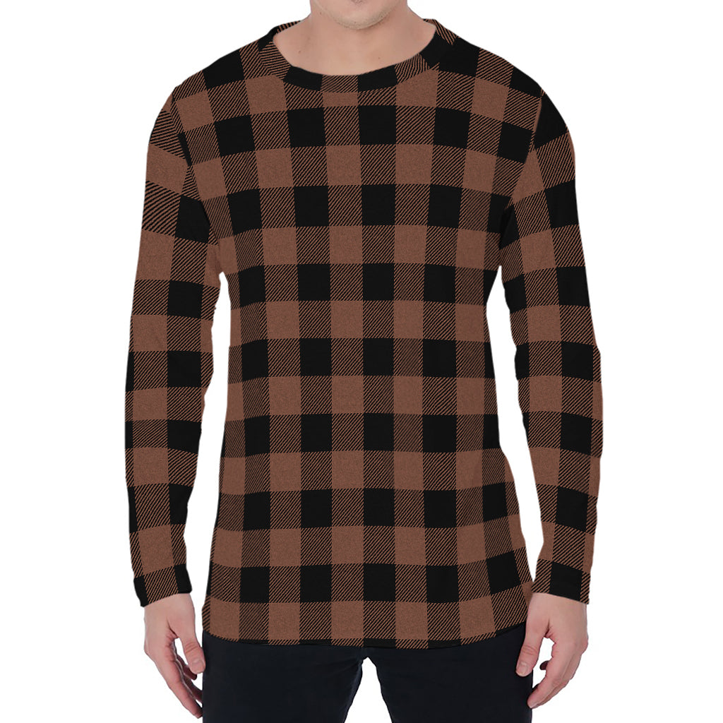 Brown And Black Buffalo Check Print Men's Long Sleeve T-Shirt